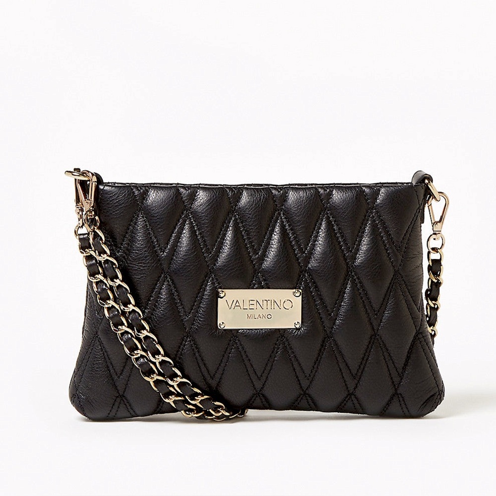Valentino by Mario Valentino Quilted Black Leather Chain Shoulder Bag Crossbody